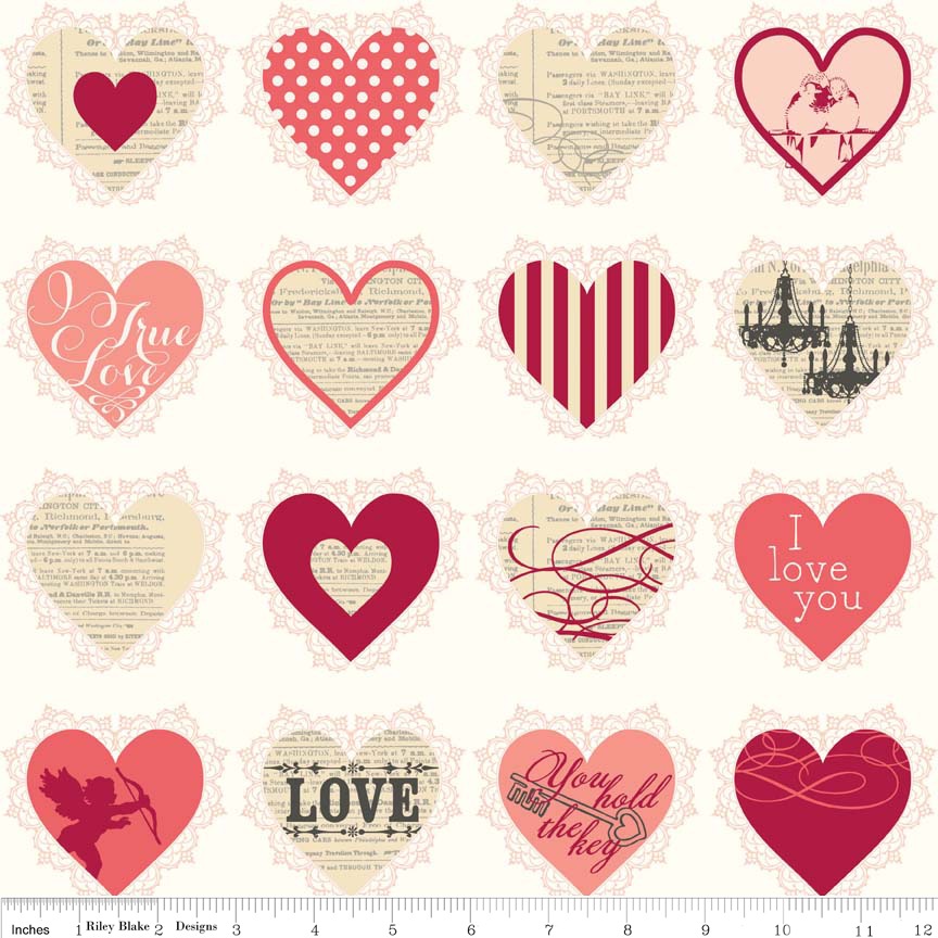 Lost and Found Love Valentines Hearts Pink by Riley Blake 100% Cotton 53 x 50 cm