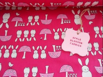 Bunnies and Toadstools Pink Rose & Hubble 100% Cotton