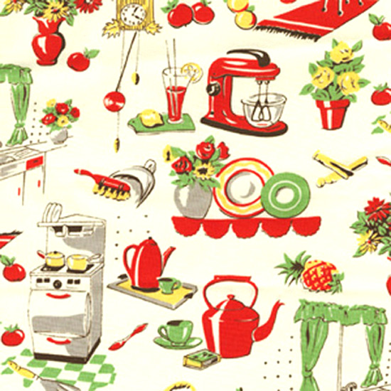 Michael Miller FIFTIES KITCHEN Fabric - Cream
