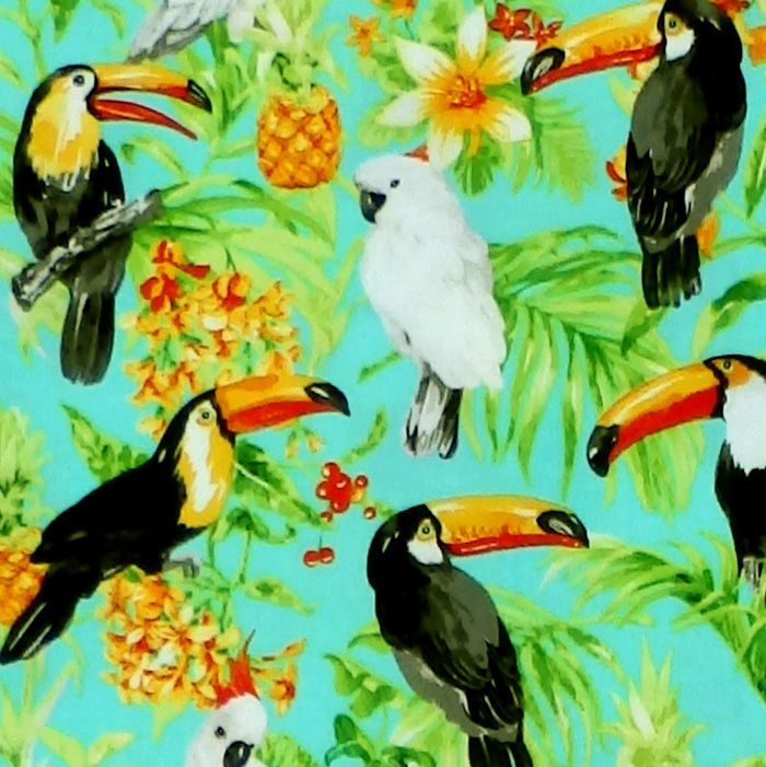 Oasis ISLE - TROPICAL BIRDS Fabric - Aqua