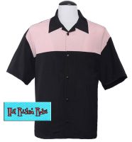 Hot Rockin Retro Chest Yoke Button Up Shirt - Black / Pink