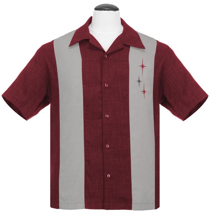 Steady Clothing 3 Star Panel Button Up Shirt - Burgundy
