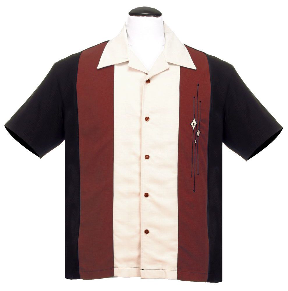Steady Clothing Rockabilly Retro Vintage Bowling Shirt Hemd Pinstripe Tiki Grün 
