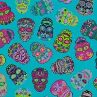 Nutex SUGAR SKULLS Fabric - Teal
