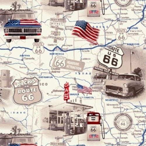 Studio E ALL AMERICAN ROAD TRIP Fabric - Travel Map - Tan