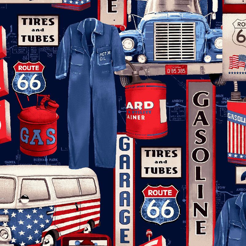 Studio E ALL AMERICAN ROAD TRIP Fabric - Gas Station Icons