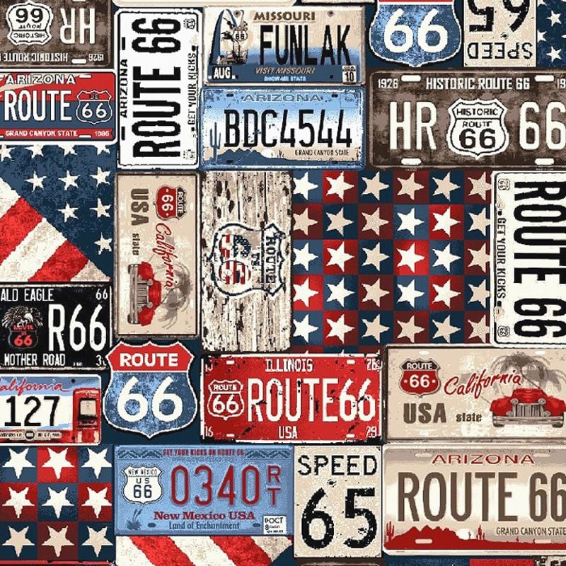 Studio E ALL AMERICAN ROAD TRIP Fabric -  License Plates - Navy