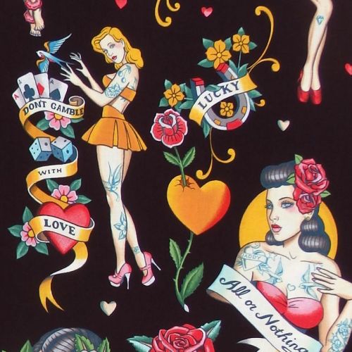 Alexander Henry DON'T GAMBLE WITH LOVE Fabric - Black