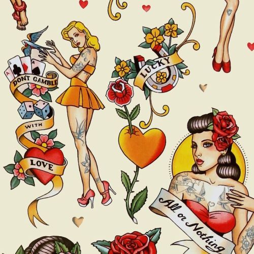 Alexander Henry DON'T GAMBLE WITH LOVE Fabric - Tea Dye