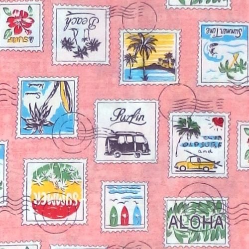 Sevenberry TROPICAL POSTAGE STAMPS Fabric - Pink
