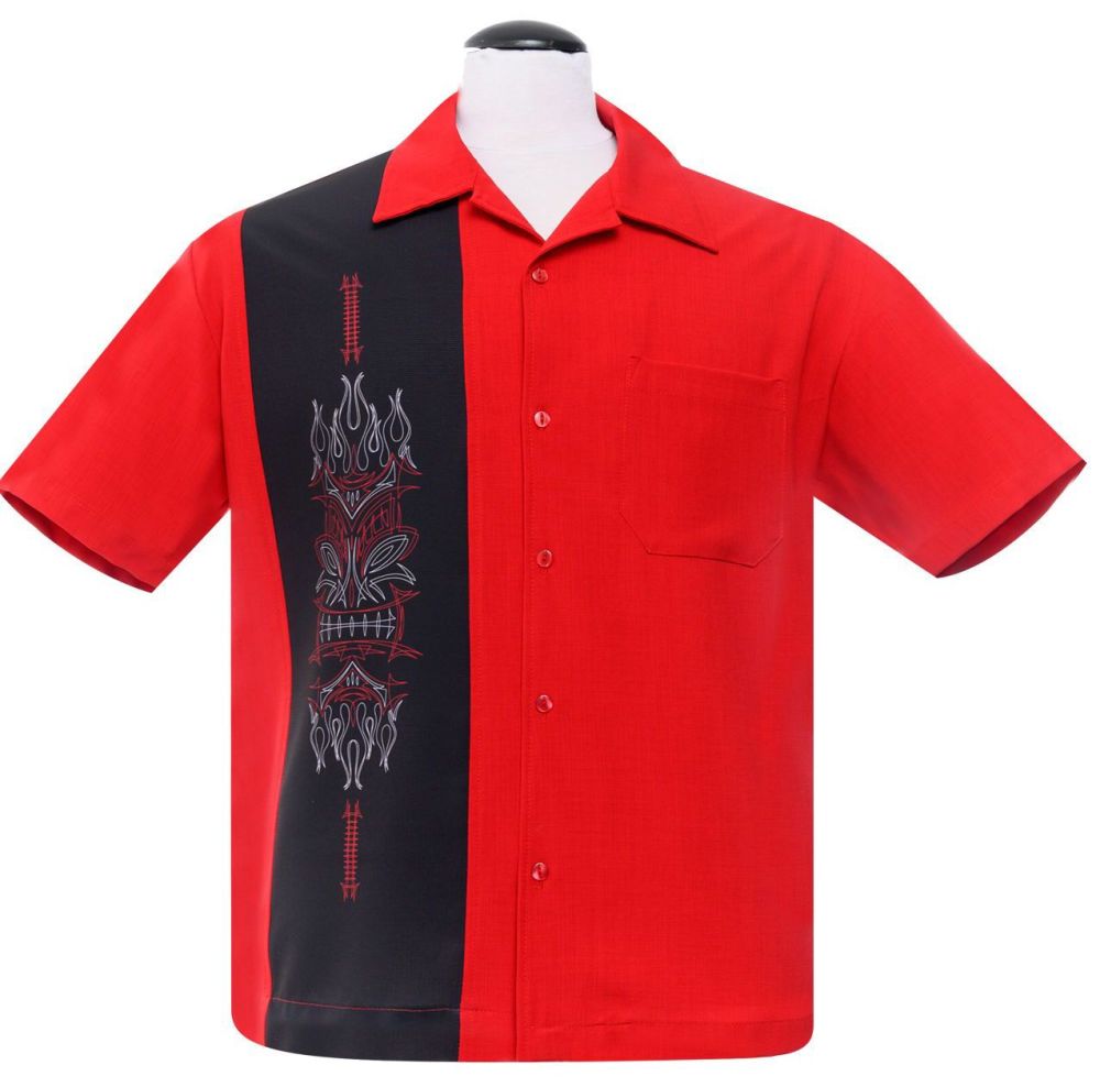 Red Pinstripe Tiki Panel Rockabilly Shirt - Steady Clothing / Hot ...