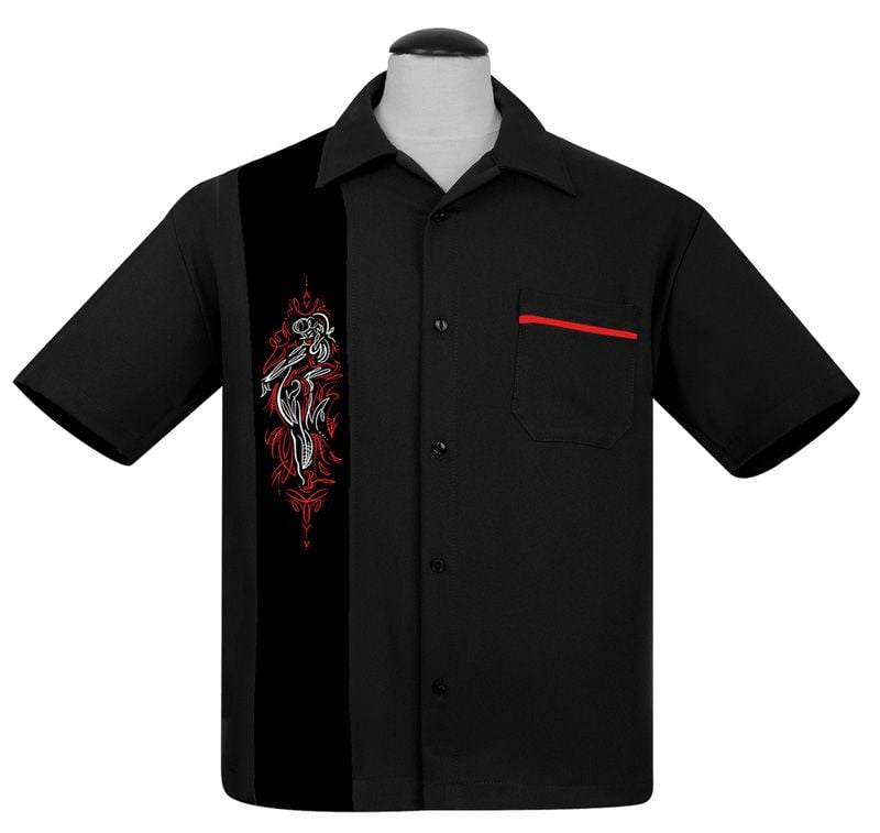Steady Clothing Pinstripe Pinup Panel Button Up Shirt - Black