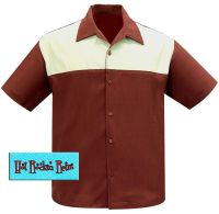 Hot Rockin Retro Chest Yoke Button Up Shirt - Rust / Cream - size  XL