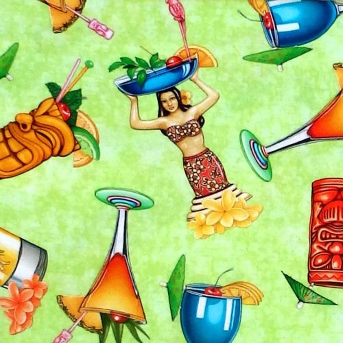 Quilting Treasures POSTCARDS FROM PARADISE, TROPICAL DRINKS Fabric – Light