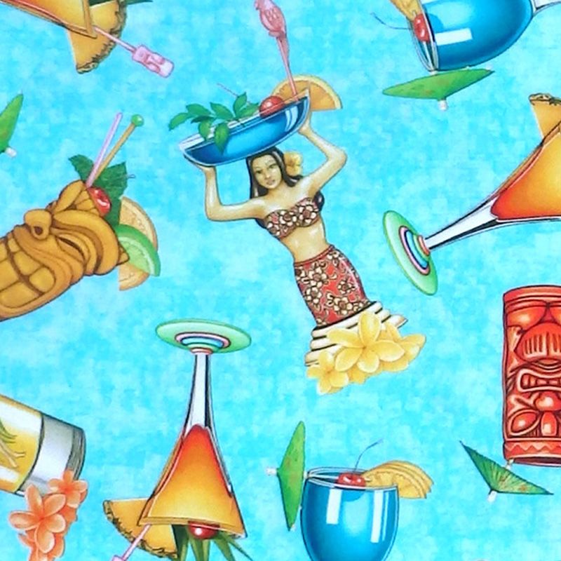 Quilting Treasures POSTCARDS FROM PARADISE, TROPICAL DRINKS Fabric – Aqua