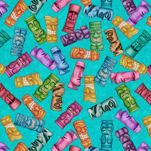 Quilting Treasures POSTCARDS FROM PARADISE, TIKI TOSS Fabric – Turquoise