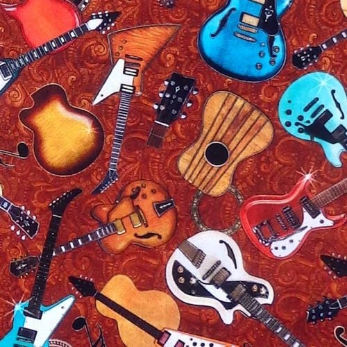 Quilting Treasures GOOD VIBRATIONS, GUITARS Fabric – Copper