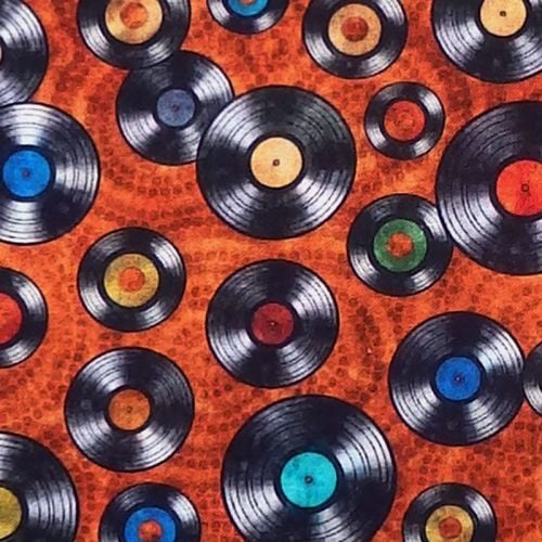 Quilting Treasures GOOD VIBRATIONS, VINYL RECORDS Fabric – Rust