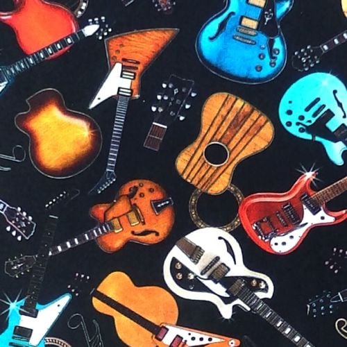 Quilting Treasures GOOD VIBRATIONS, GUITARS Fabric – Black
