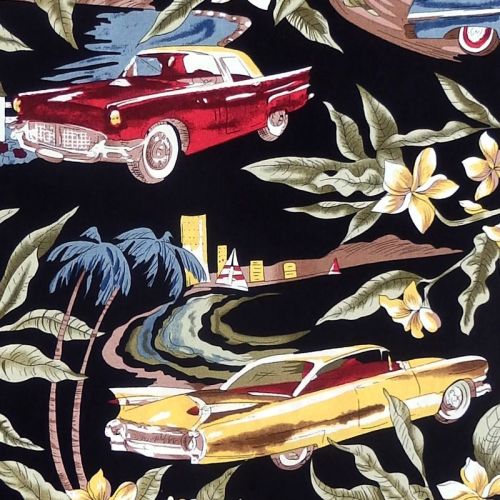 Hoffman Fabrics TROPICALS, CLASSIC CARS Fabric - Black