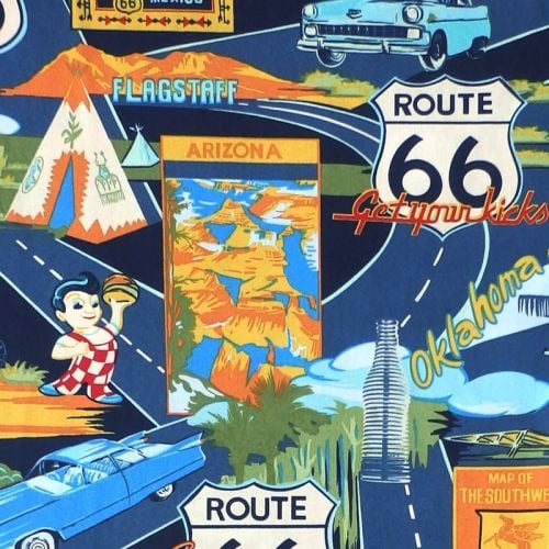 Hoffman TROPICALS, ROUTE 66 Fabric - Navy