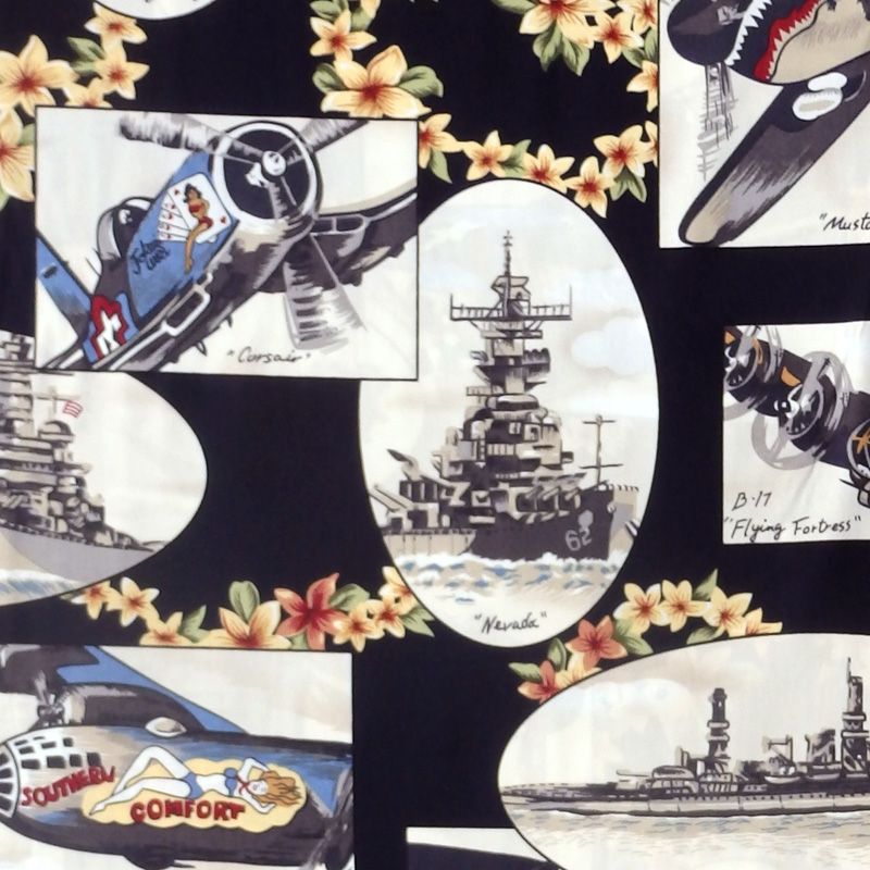 Hoffman TROPICALS, FIGHTER PLANES AND SHIPS Fabric - Black