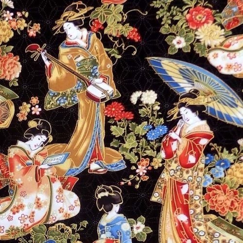 Northcott KYOTO GARDEN METALLIC GEISHA Fabric - Black