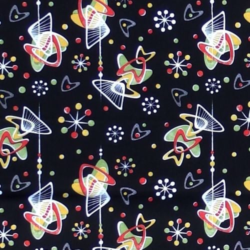 Hot Rockin Retro ATOMIC BOOMERS Fabric - Black