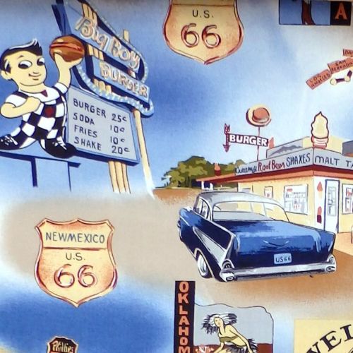 Hoffman TROPICALS, HIGHWAY 66 Fabric - Blue