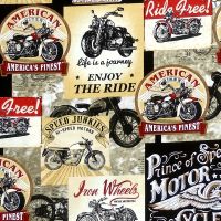 Timeless Treasures PACKED VINTAGE MOTORCYCLE SIGNS Fabric - Multi