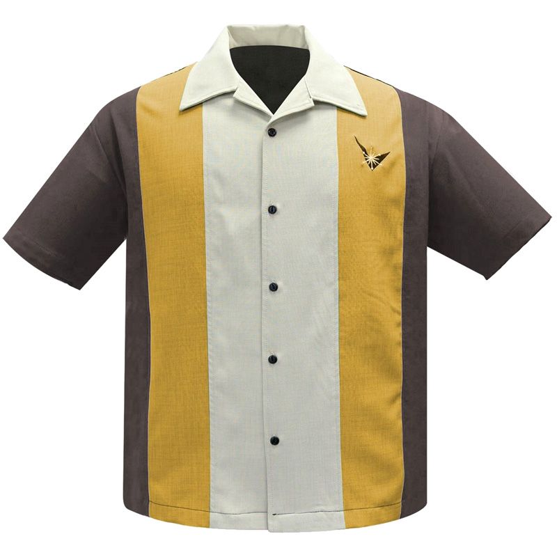 Steady Clothing Atomic Mad Men Button Up Shirt - Coffee / Mustard / Stone - size XL
