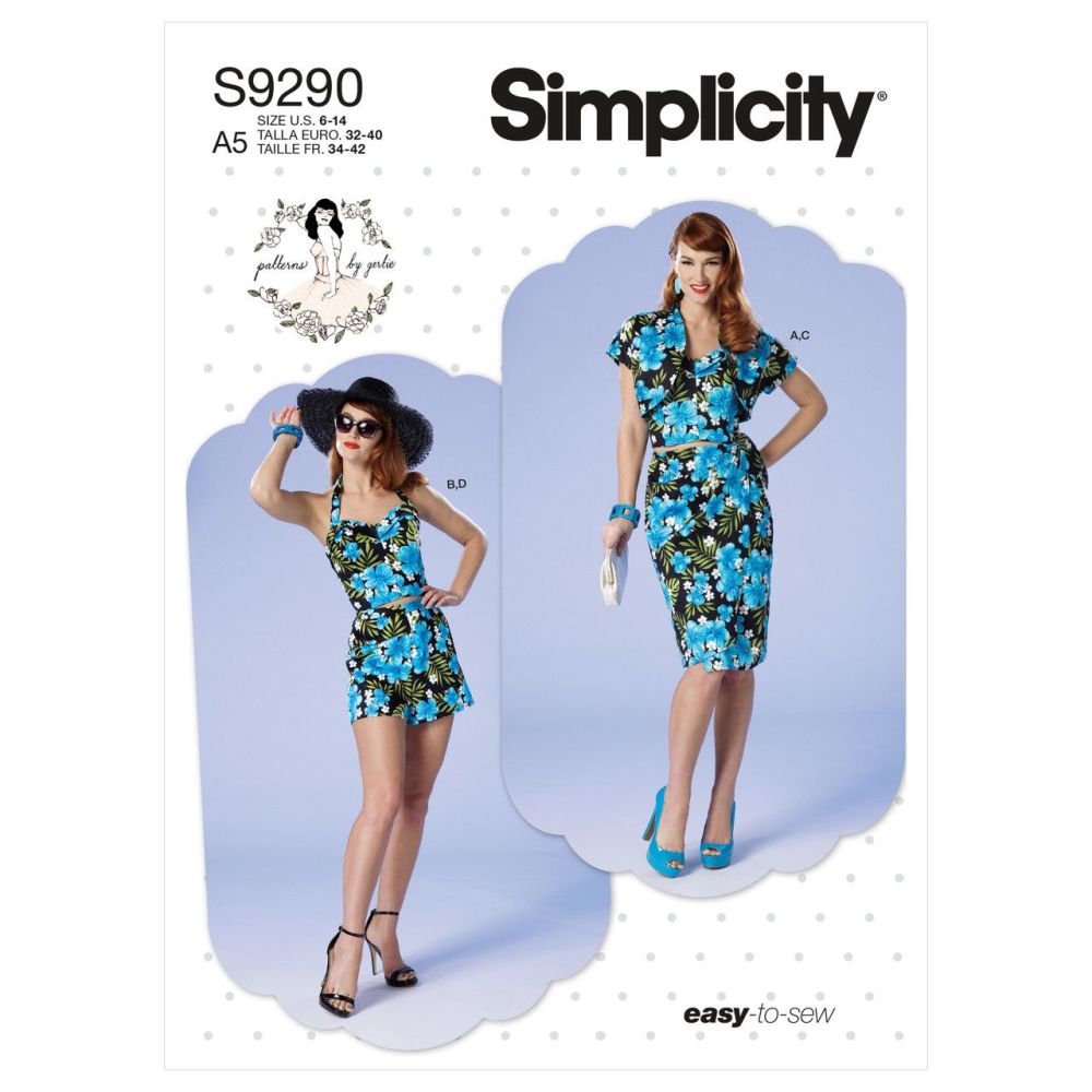 Simplicity Retro Bolero, Bustier, Sarong & Shorts Pattern - S9290