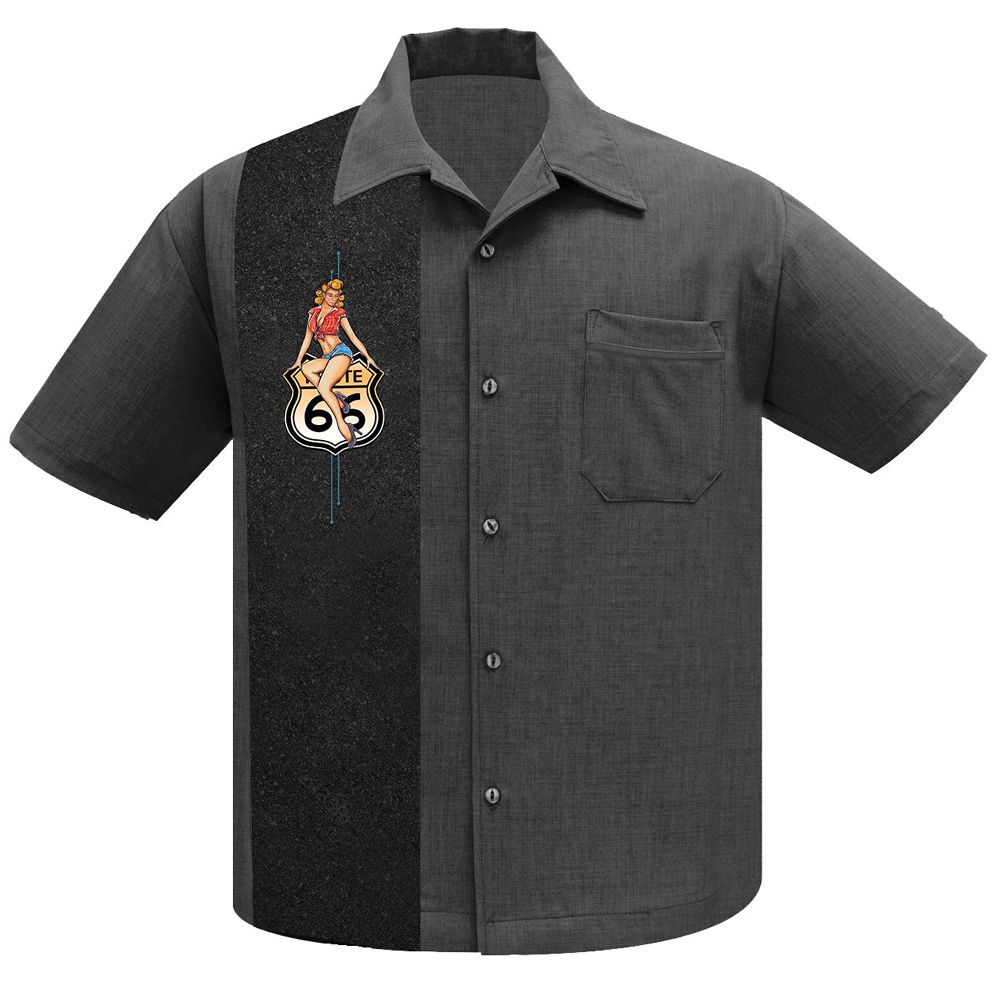 Steady Clothing Route 66 Pin Up Panel Button Up Shirt - Charcoal