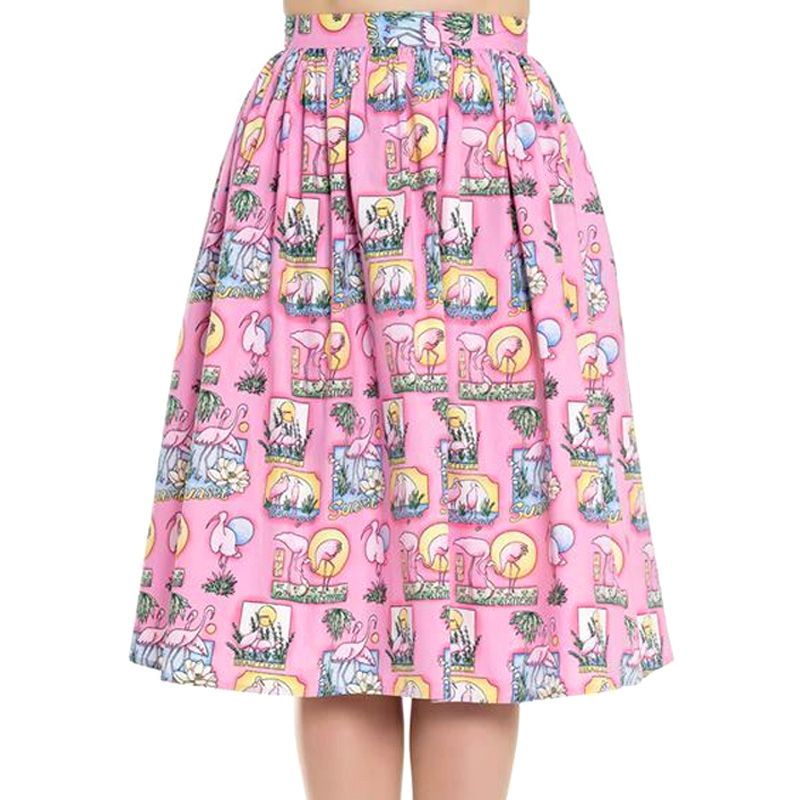 Hell Bunny Maxine Flamingo Sunset Skirt - Pink - size XL (UK16)