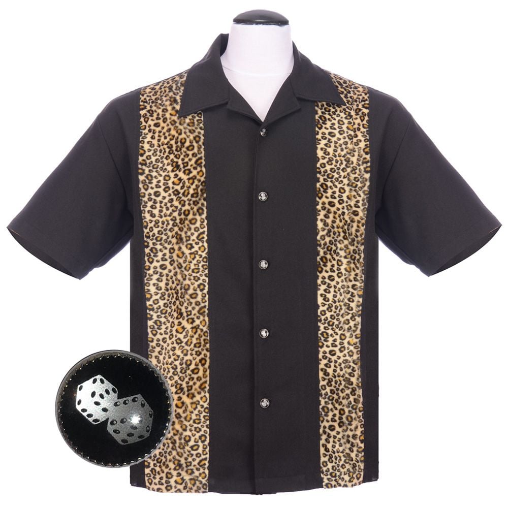 Steady Clothing Leopard Panel Button Up Shirt - Black