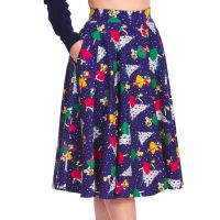 Banned Vintage Christmas Swing Skirt - Navy - size S (UK10)