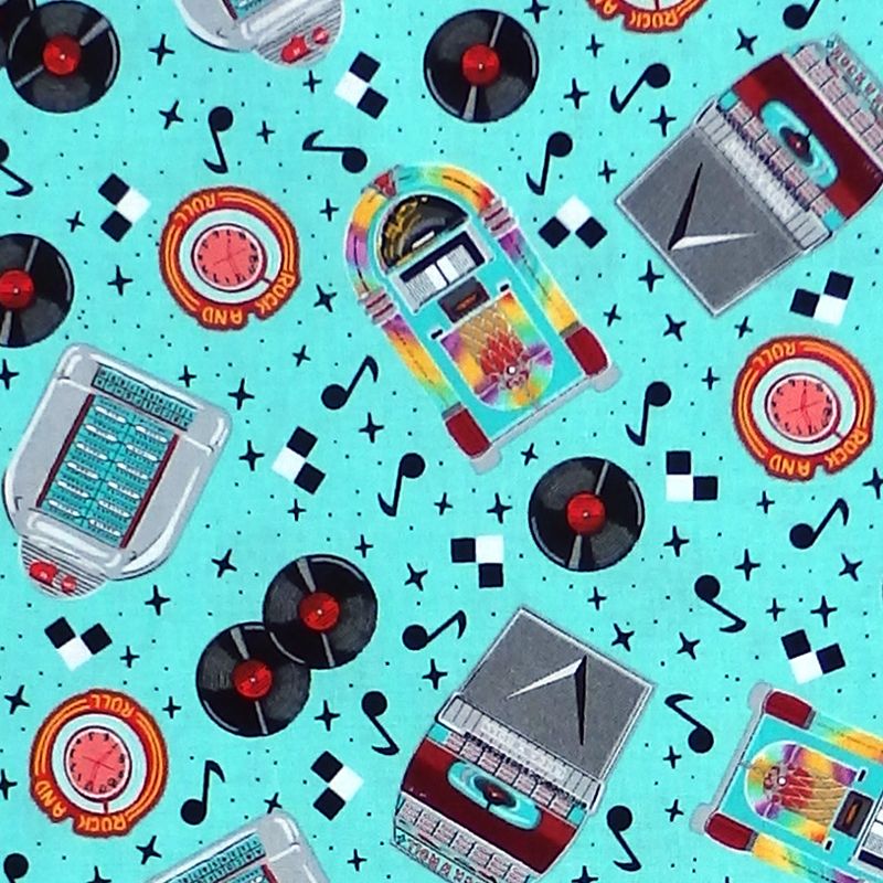 Blank Quilting DINERS 'N DRIVE-INS Fabric - Juke boxes and records