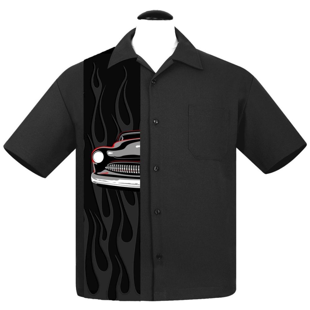 Steady Clothing Merc Flame Panel Button Up Shirt - Black