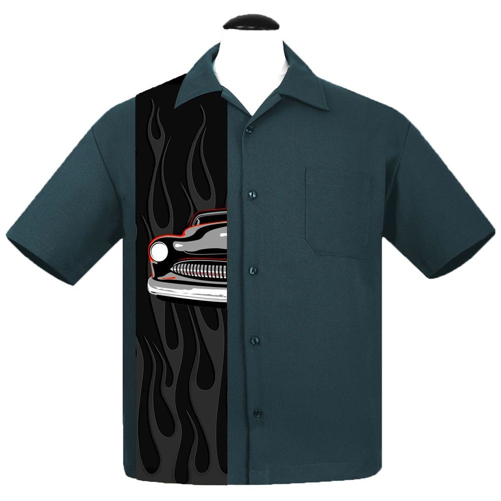 Steady Clothing Merc Flame Panel Button Up Shirt - Teal