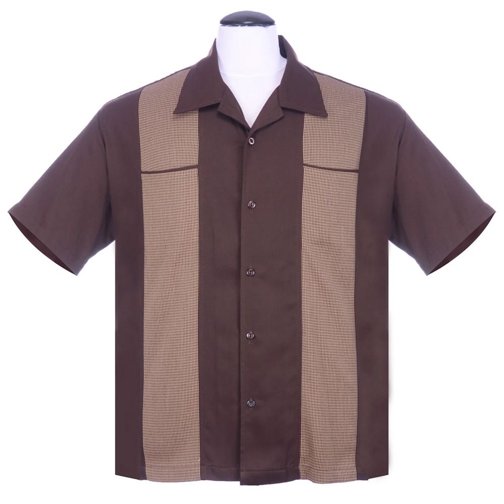 Steady Clothing Houndstooth Panel Button Up Shirt - Brown