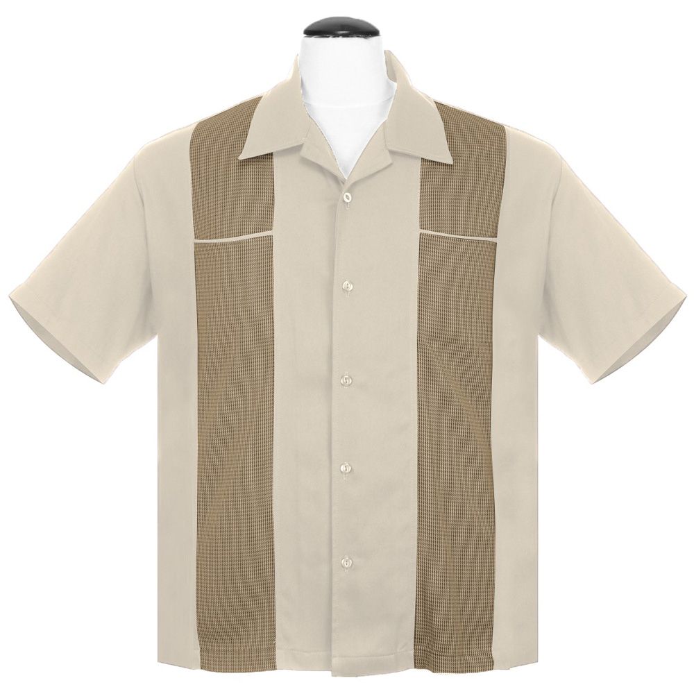 Steady Clothing Houndstooth Panel Button Up Shirt - Tan - size 3XL
