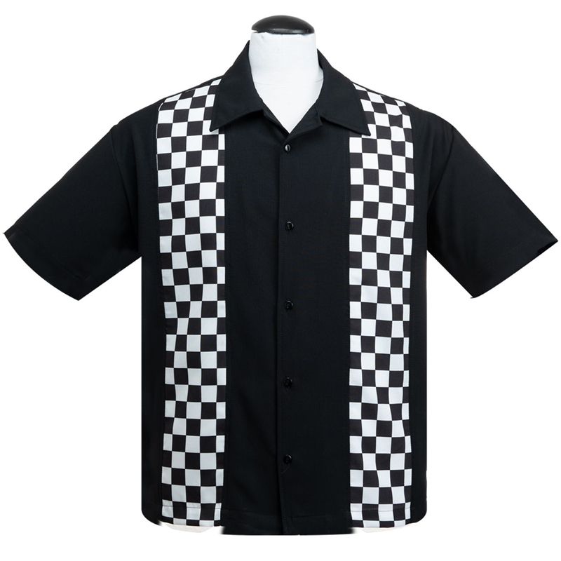 Steady Clothing Checkered Mini Panel Button Up Shirt - Black