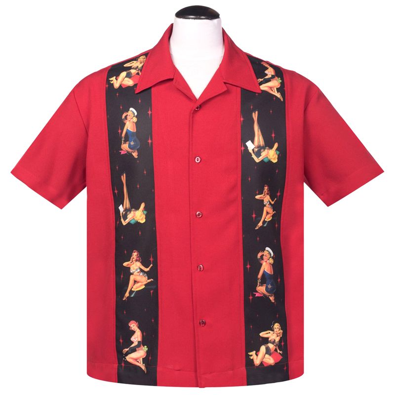 Steady Clothing Multi Pinup Panel Button Up Shirt - Red