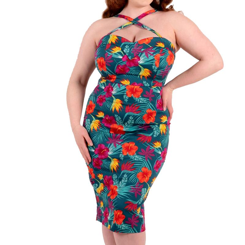 Collectif Kiana Tropico Pencil Dress - size S (UK10)