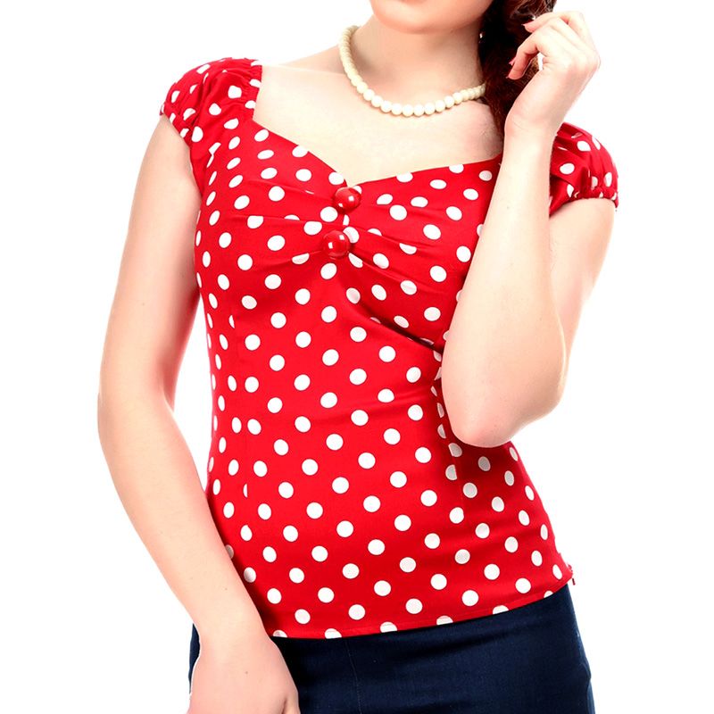 Collectif Dolores  Polka Dot Top - Red - size S (UK10)