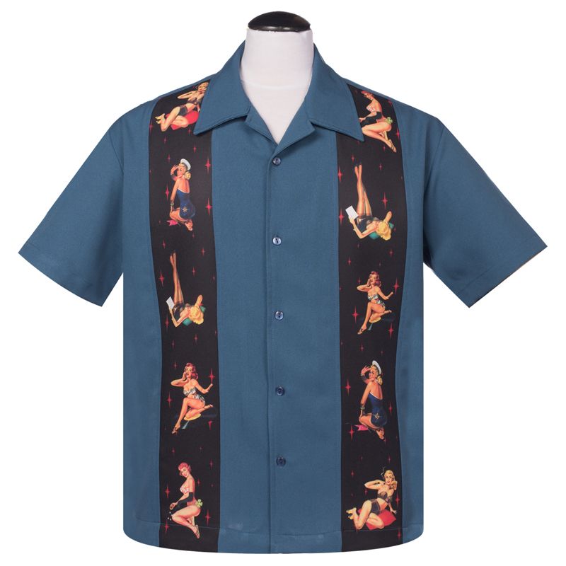 Steady Clothing Multi Pinup Panel Button Up Shirt - Slate Blue
