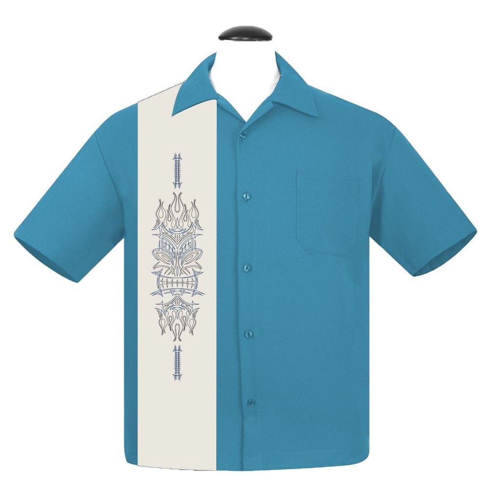 Steady Clothing Pinstripe Tiki Panel Button Up Shirt - Pacific