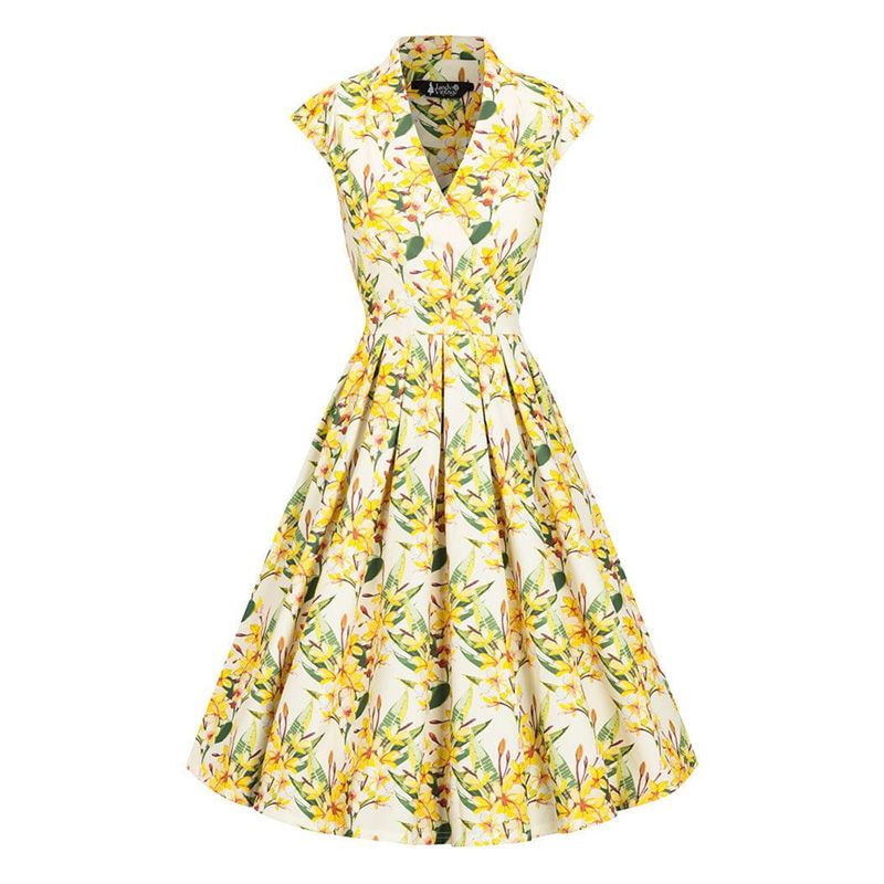Lady Vintage Eva Dress - Yellow Floral