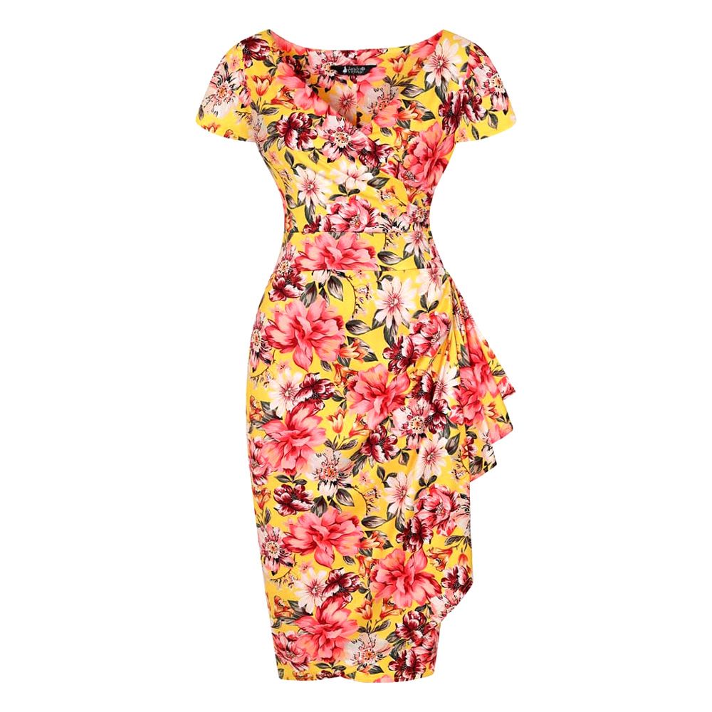 Lady Vintage Elsie Wiggle Dress - Rosy Blooms