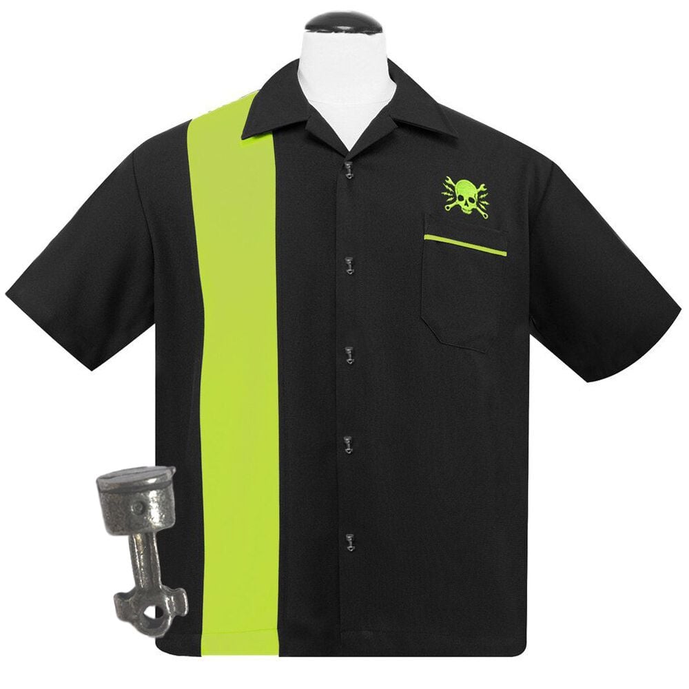 Steady Clothing Skull Wrench Button Up Shirt - Black / Lime